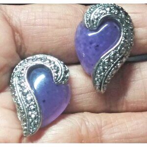 VTG Avon Earrings Pierced Amethyst Silver tone faux Marcasite Teardrop stud 1993